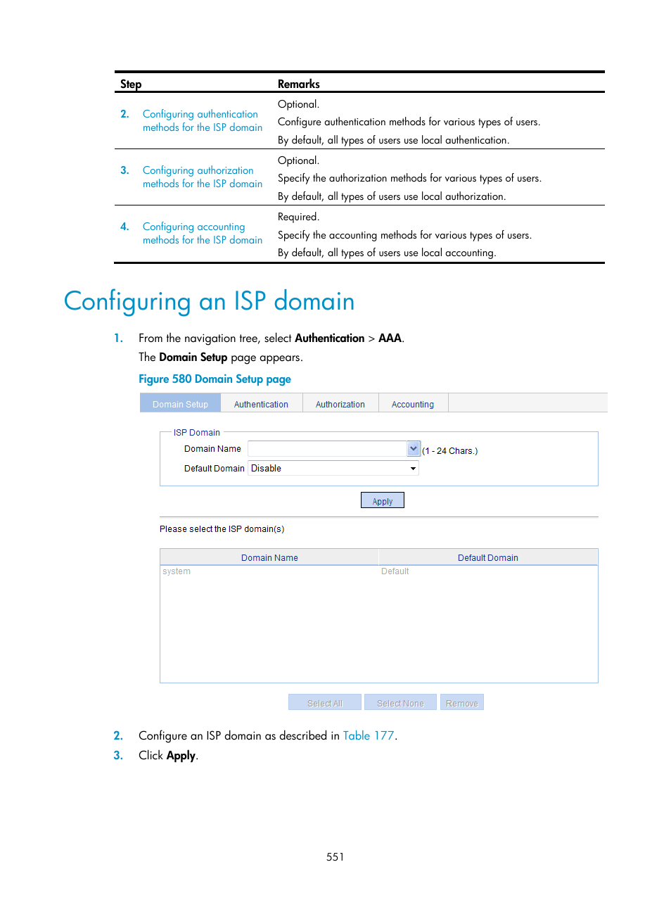 Configuring an isp domain | H3C Technologies H3C WX3000E Series Wireless Switches User Manual | Page 572 / 965