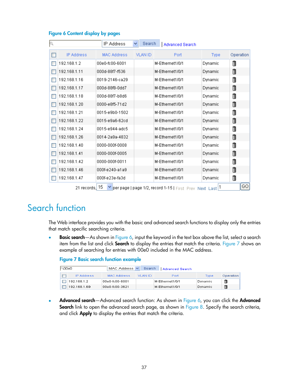 Search function | H3C Technologies H3C WX3000E Series Wireless Switches User Manual | Page 58 / 965