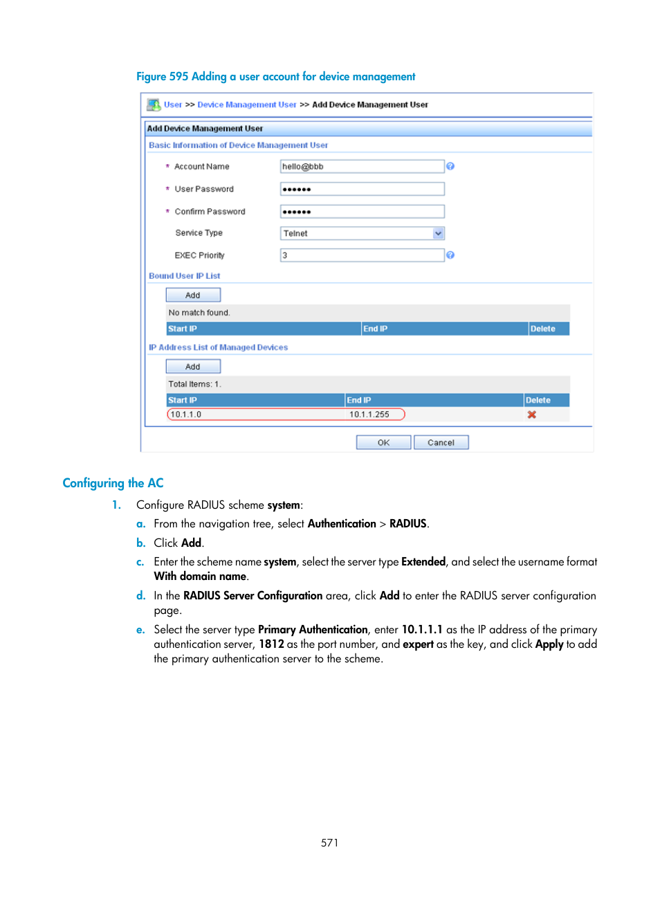 Configuring the ac | H3C Technologies H3C WX3000E Series Wireless Switches User Manual | Page 592 / 965