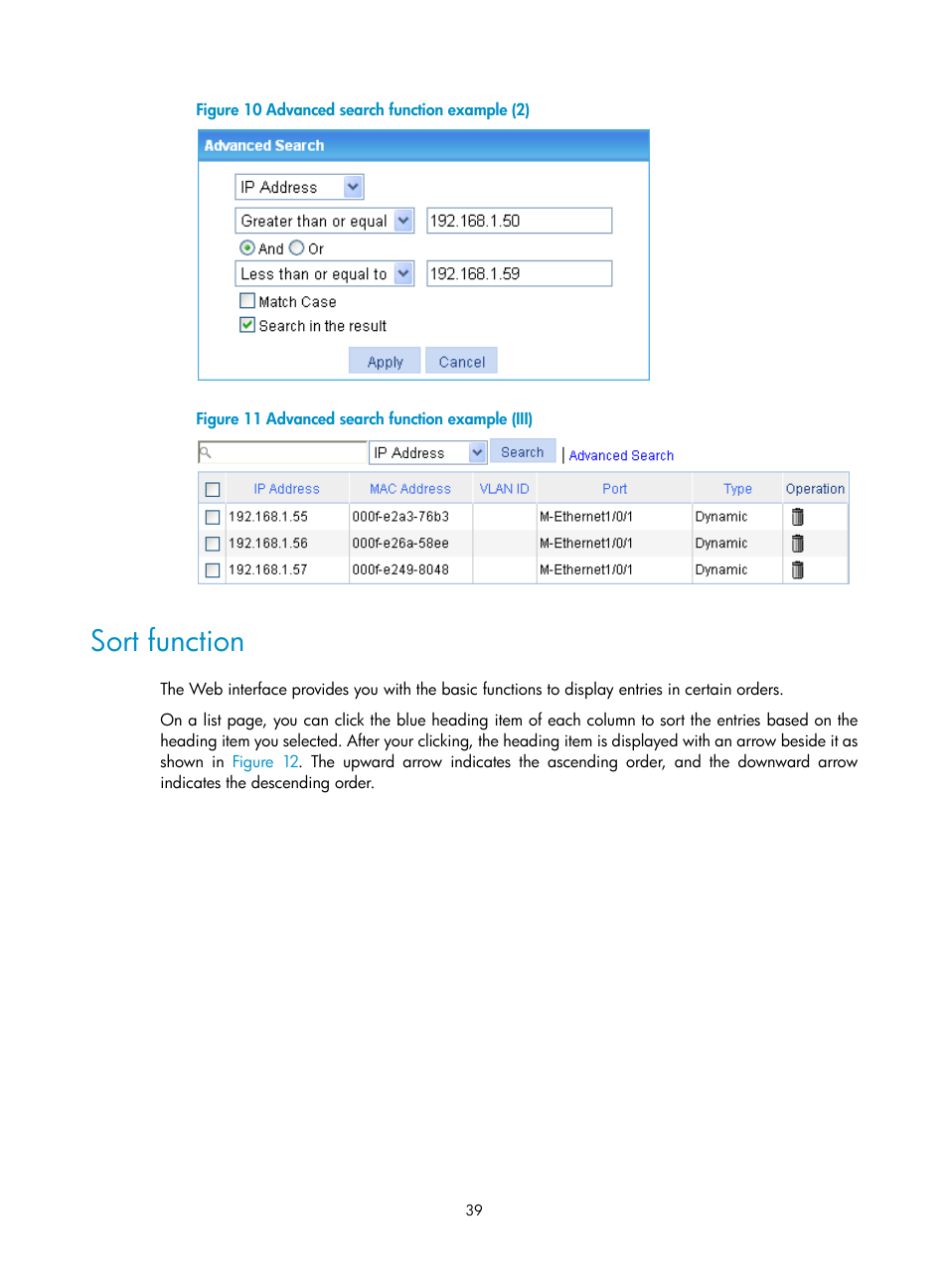 Sort function, Figure 10, Figure 11 | H3C Technologies H3C WX3000E Series Wireless Switches User Manual | Page 60 / 965