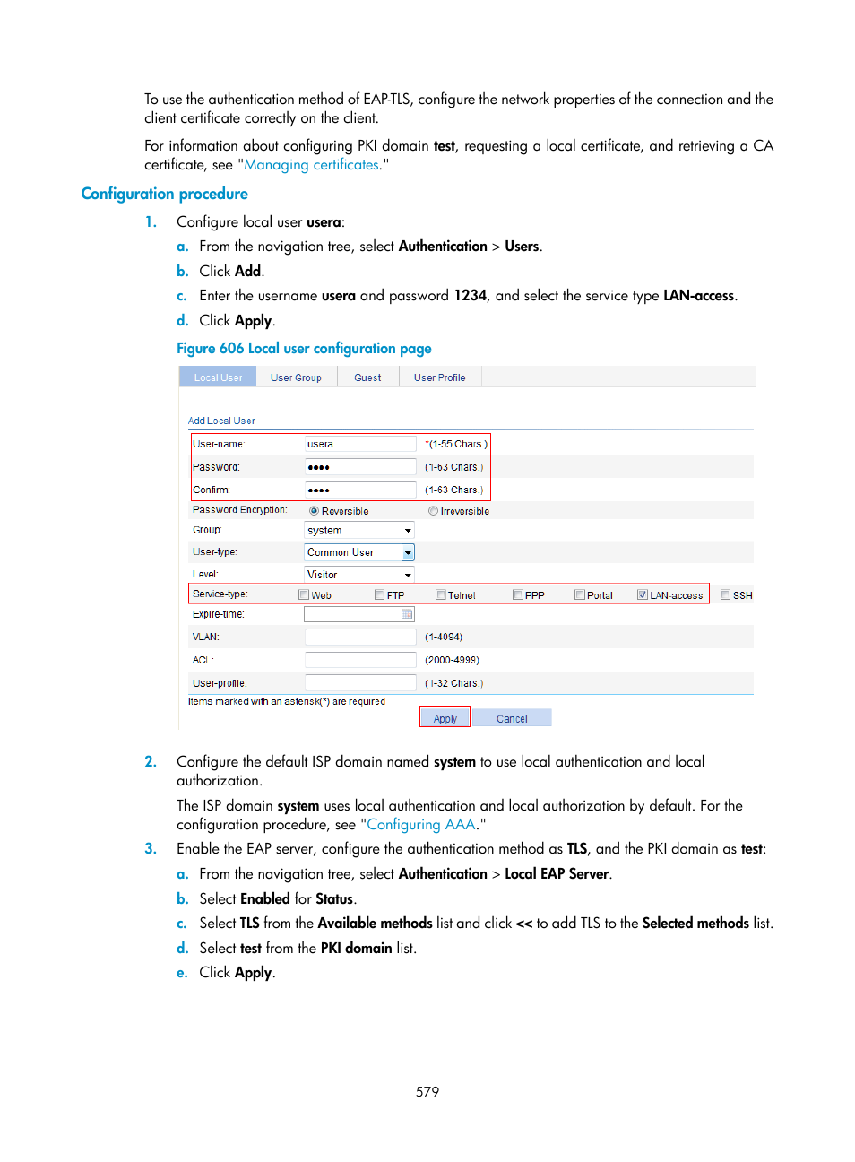 Configuration procedure | H3C Technologies H3C WX3000E Series Wireless Switches User Manual | Page 600 / 965