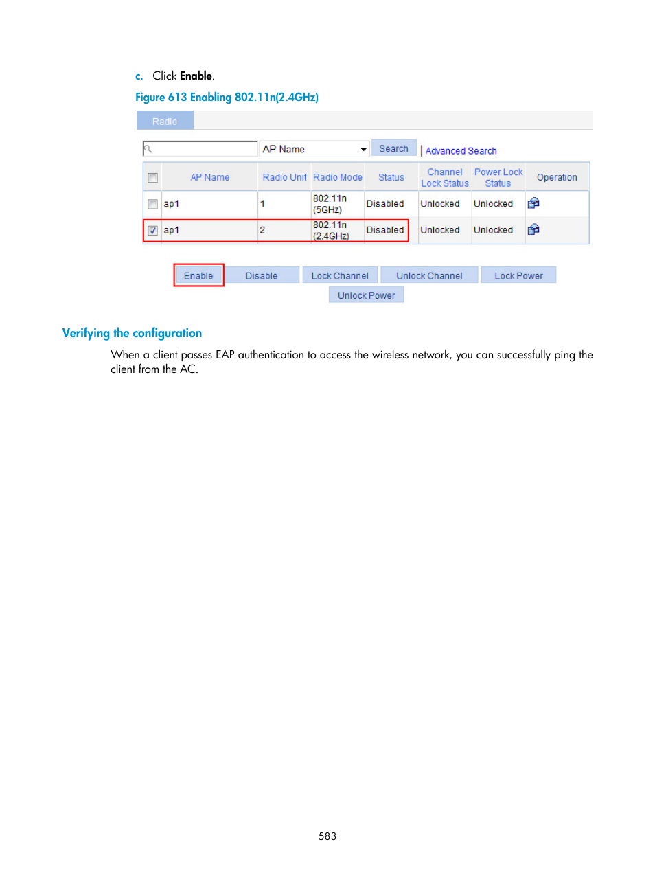 Verifying the configuration | H3C Technologies H3C WX3000E Series Wireless Switches User Manual | Page 604 / 965