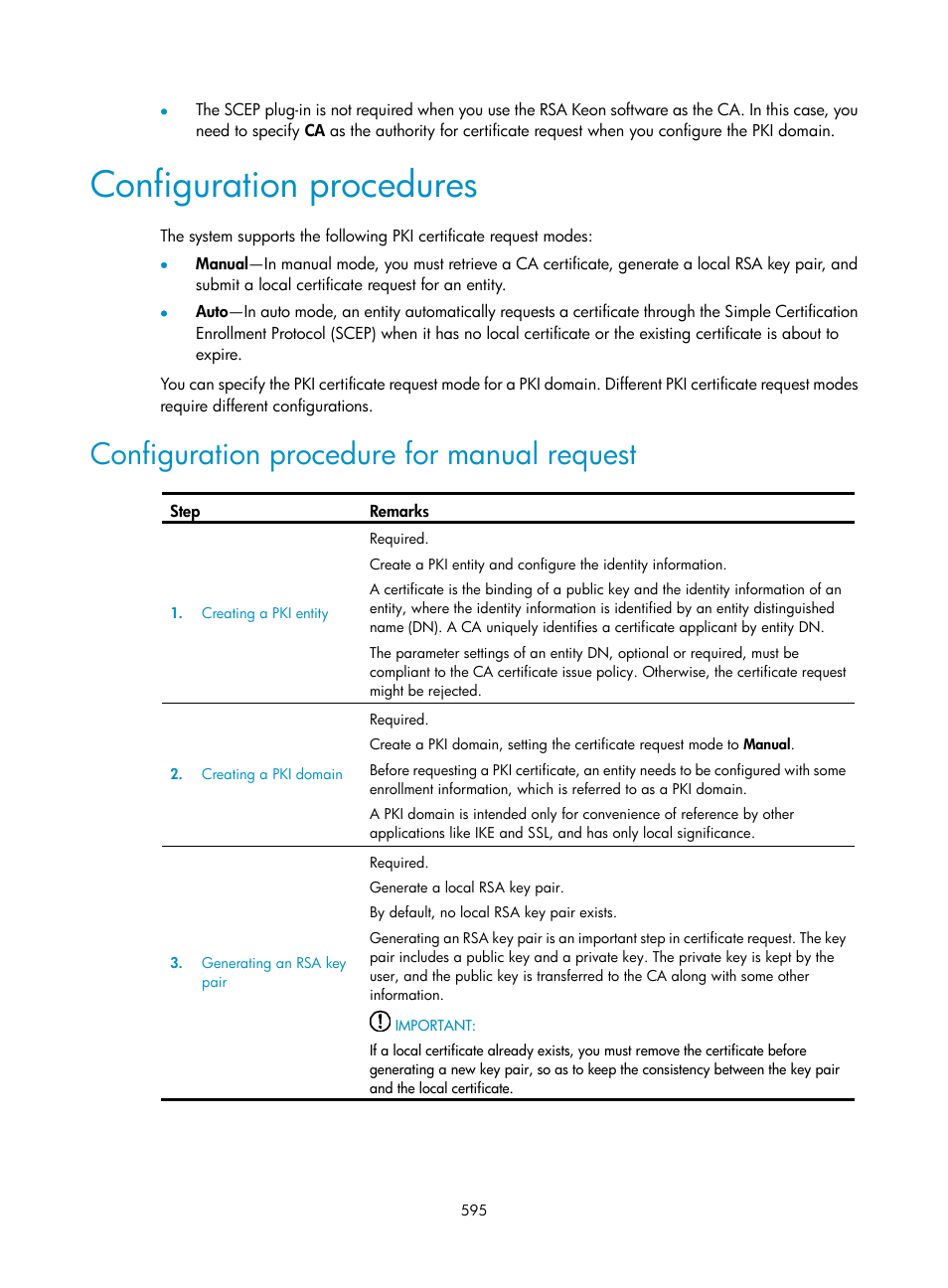 Configuration procedures, Configuration procedure for manual request | H3C Technologies H3C WX3000E Series Wireless Switches User Manual | Page 616 / 965