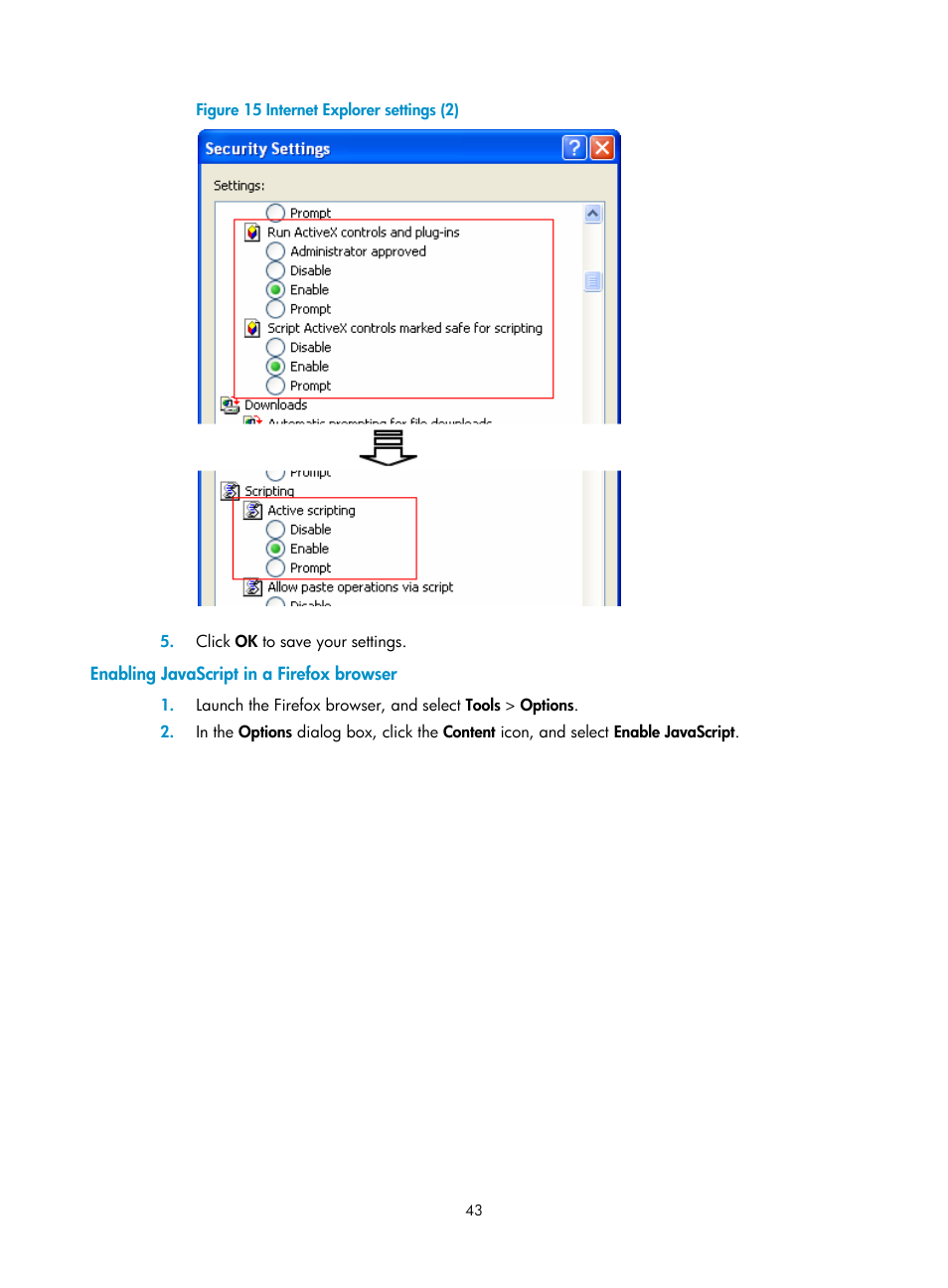 Enabling javascript in a firefox browser, Enabling javascript in, A firefox browser | H3C Technologies H3C WX3000E Series Wireless Switches User Manual | Page 64 / 965