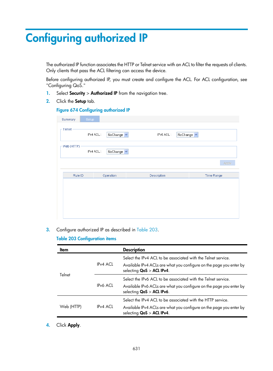 Configuring authorized ip | H3C Technologies H3C WX3000E Series Wireless Switches User Manual | Page 652 / 965