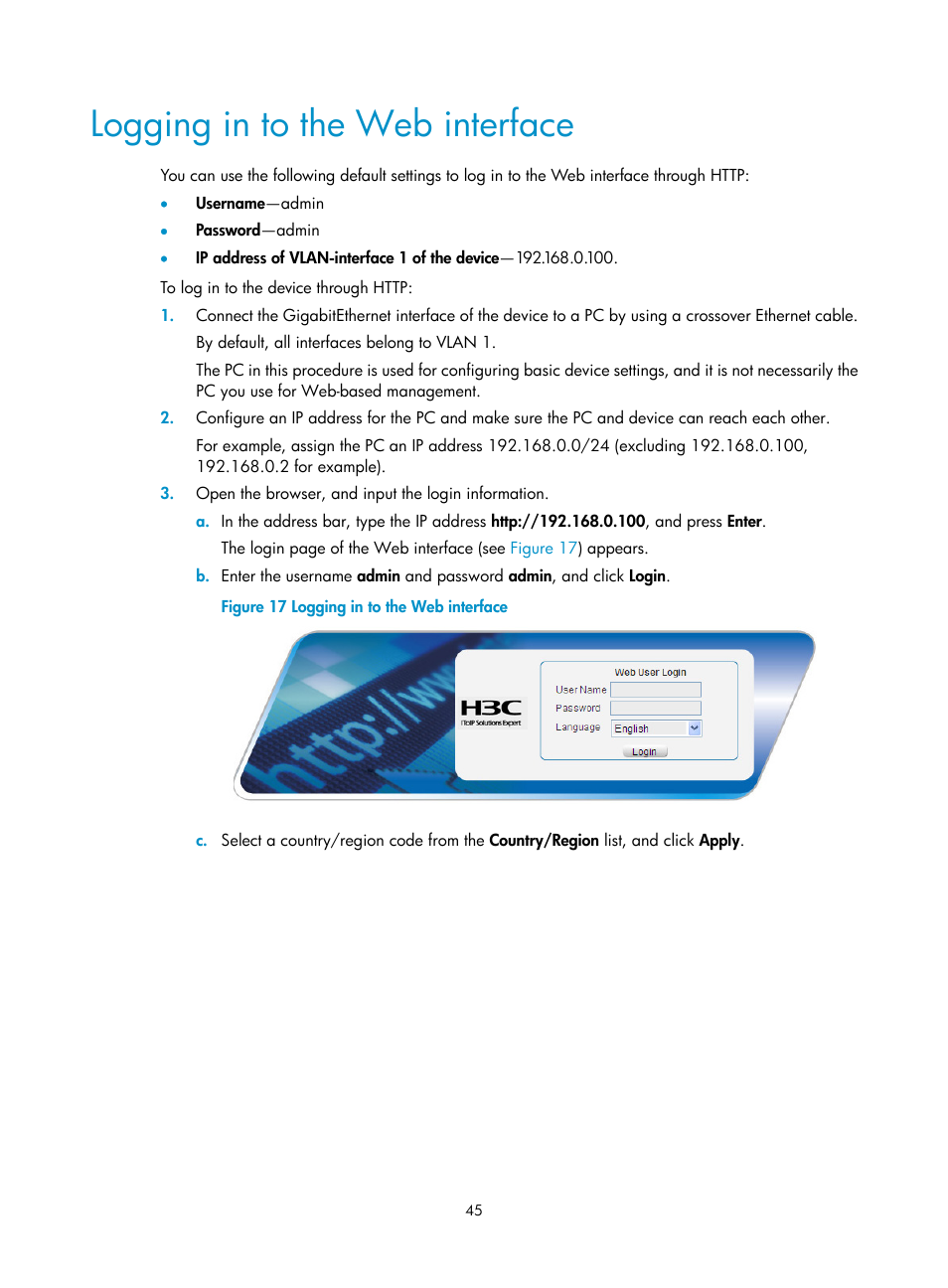 Logging in to the web interface | H3C Technologies H3C WX3000E Series Wireless Switches User Manual | Page 66 / 965