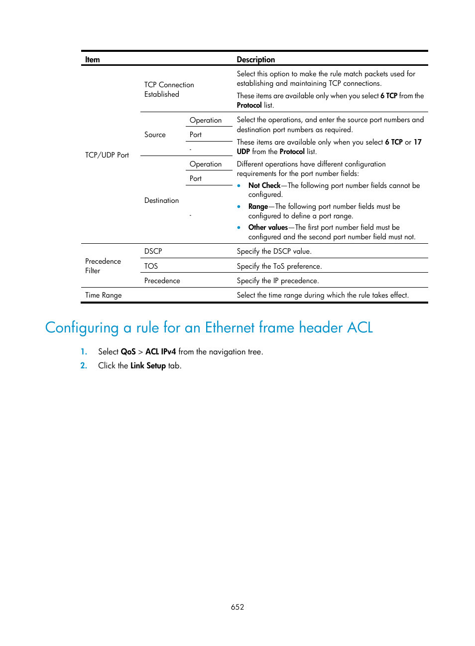 Configuring a rule for an ethernet frame header | H3C Technologies H3C WX3000E Series Wireless Switches User Manual | Page 673 / 965