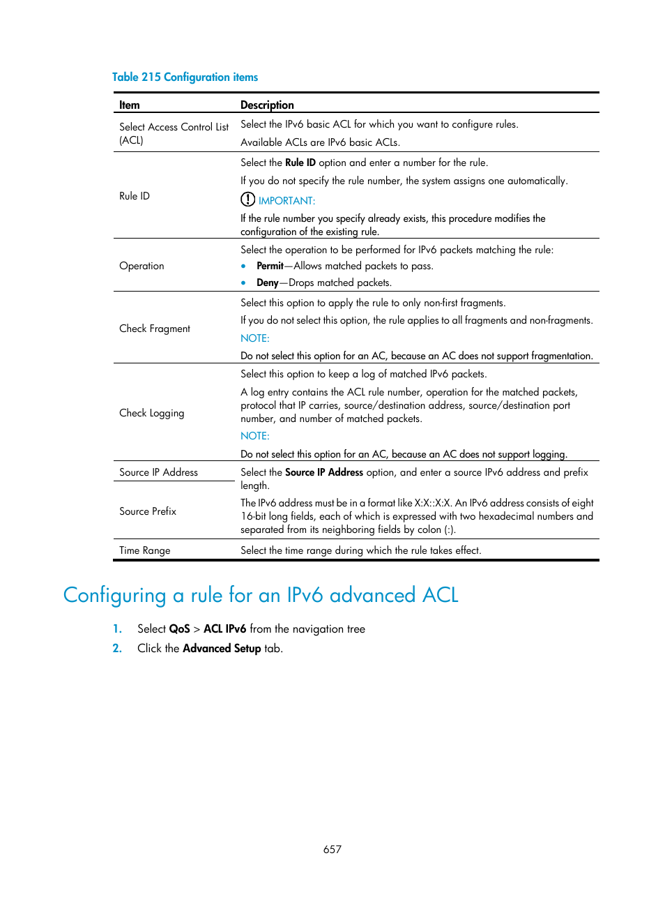 Configuring a rule for an ipv6 advanced acl | H3C Technologies H3C WX3000E Series Wireless Switches User Manual | Page 678 / 965