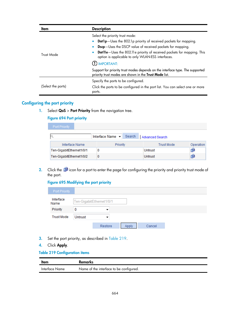 Configuring the port priority | H3C Technologies H3C WX3000E Series Wireless Switches User Manual | Page 685 / 965