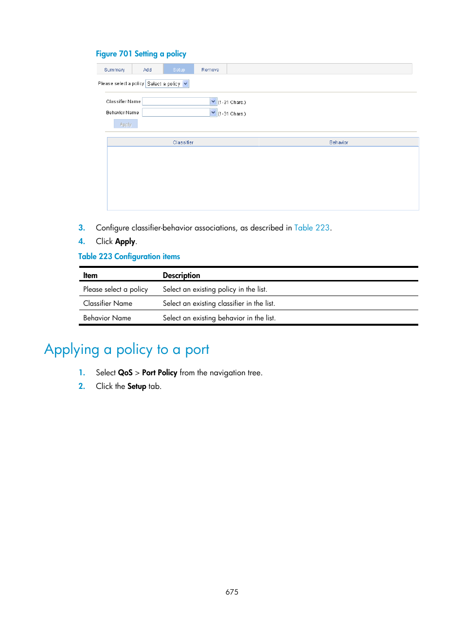 Applying a policy to a port | H3C Technologies H3C WX3000E Series Wireless Switches User Manual | Page 696 / 965