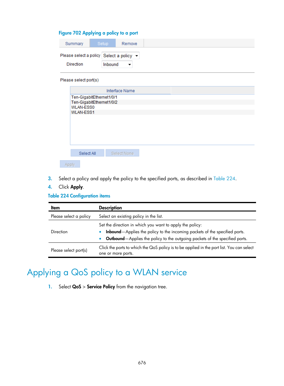 Applying a qos policy to a wlan service | H3C Technologies H3C WX3000E Series Wireless Switches User Manual | Page 697 / 965