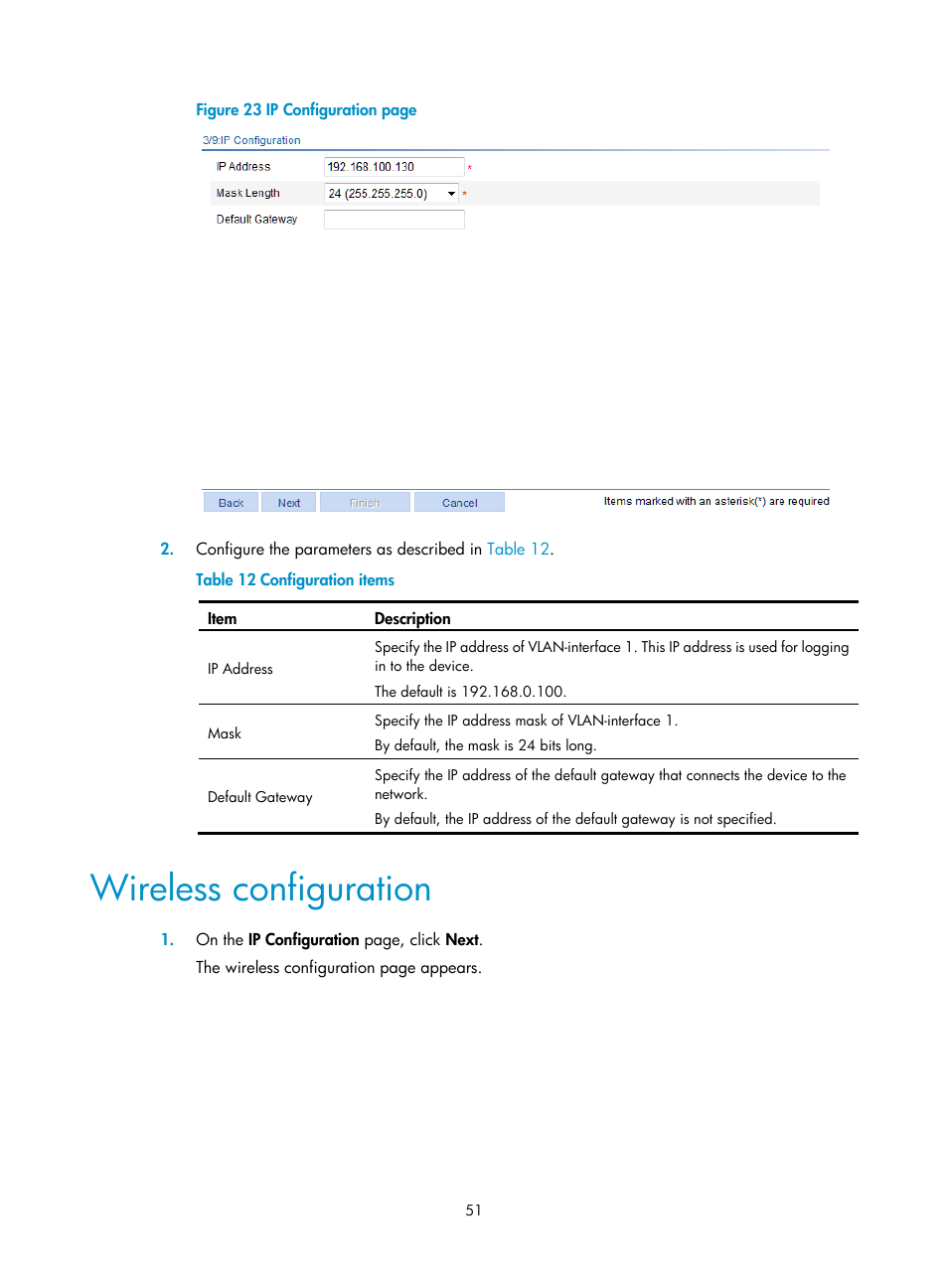 Wireless configuration | H3C Technologies H3C WX3000E Series Wireless Switches User Manual | Page 72 / 965