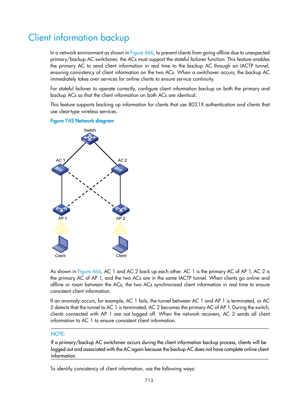 Client information backup | H3C Technologies H3C WX3000E Series Wireless Switches User Manual | Page 734 / 965