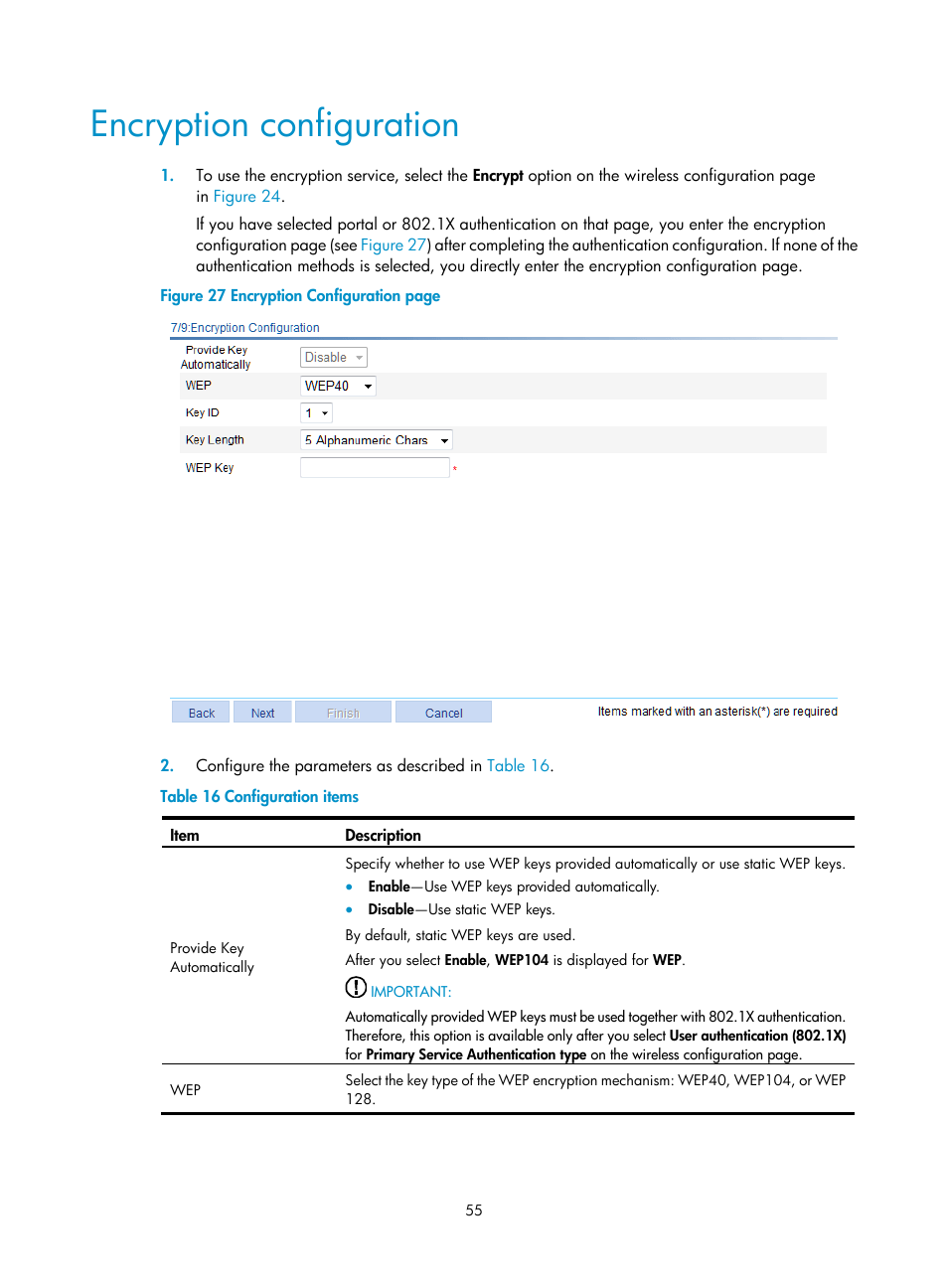 Encryption configuration | H3C Technologies H3C WX3000E Series Wireless Switches User Manual | Page 76 / 965