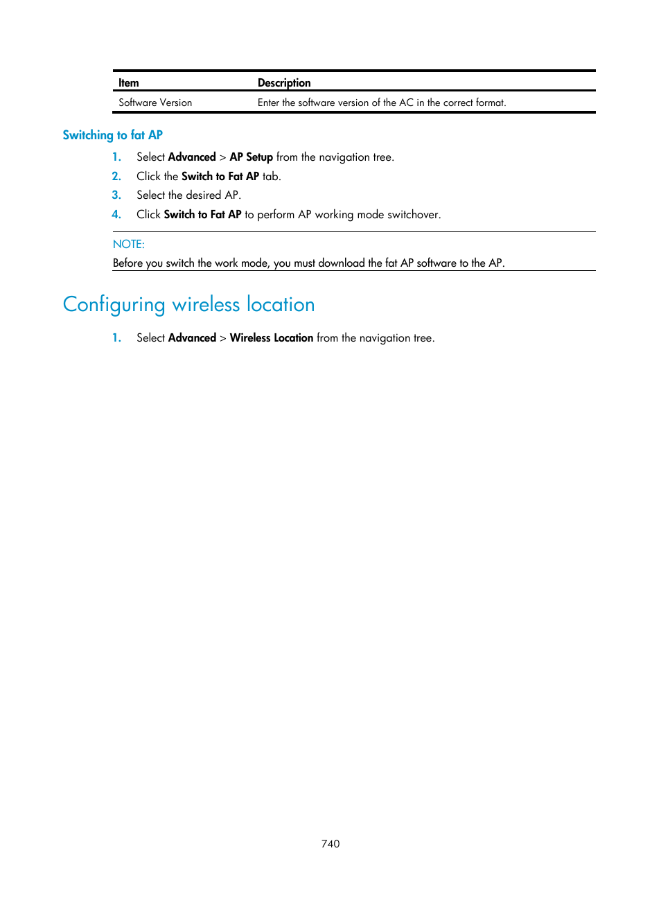 Switching to fat ap, Configuring wireless location | H3C Technologies H3C WX3000E Series Wireless Switches User Manual | Page 761 / 965