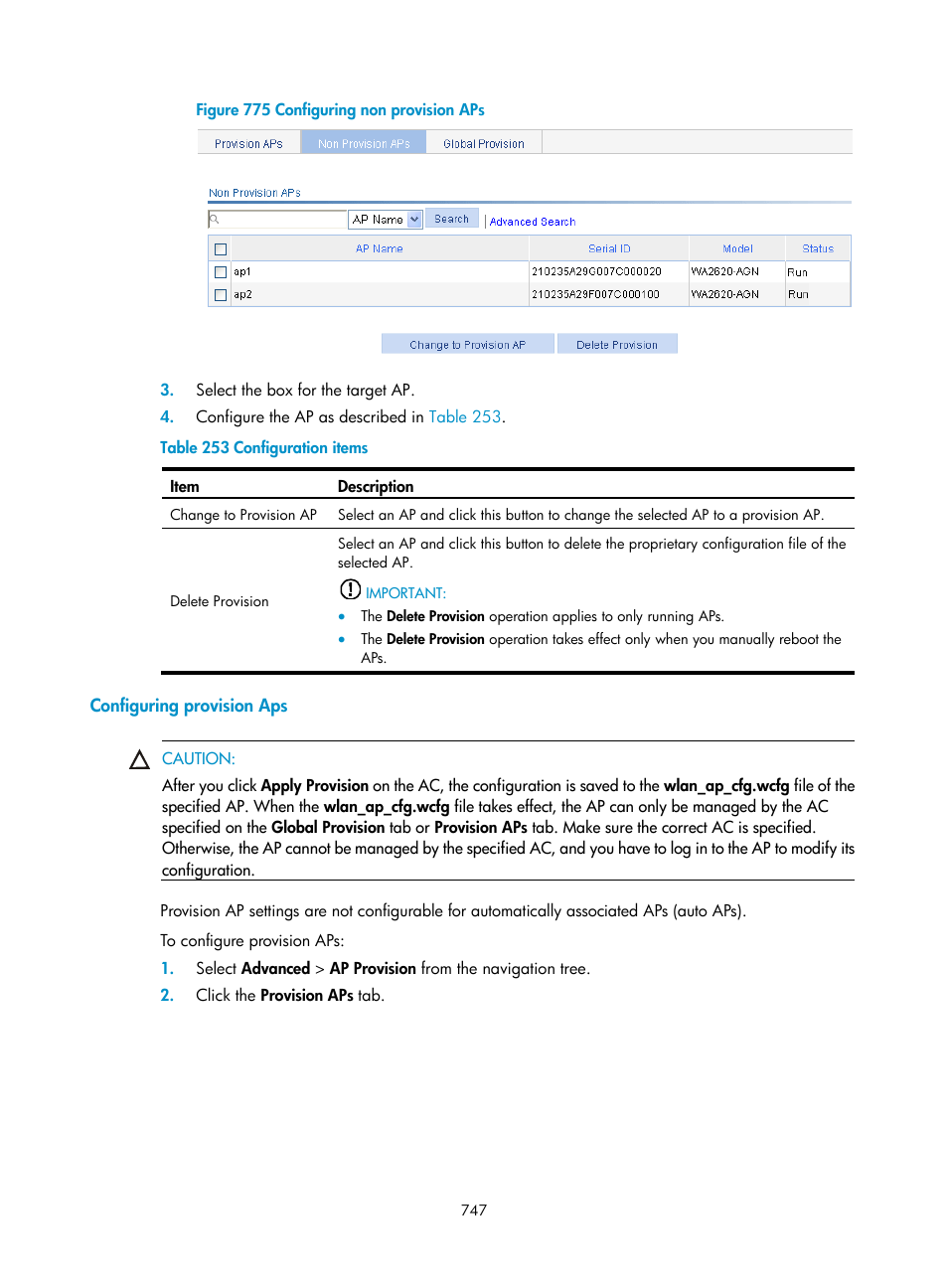 Configuring provision aps | H3C Technologies H3C WX3000E Series Wireless Switches User Manual | Page 768 / 965