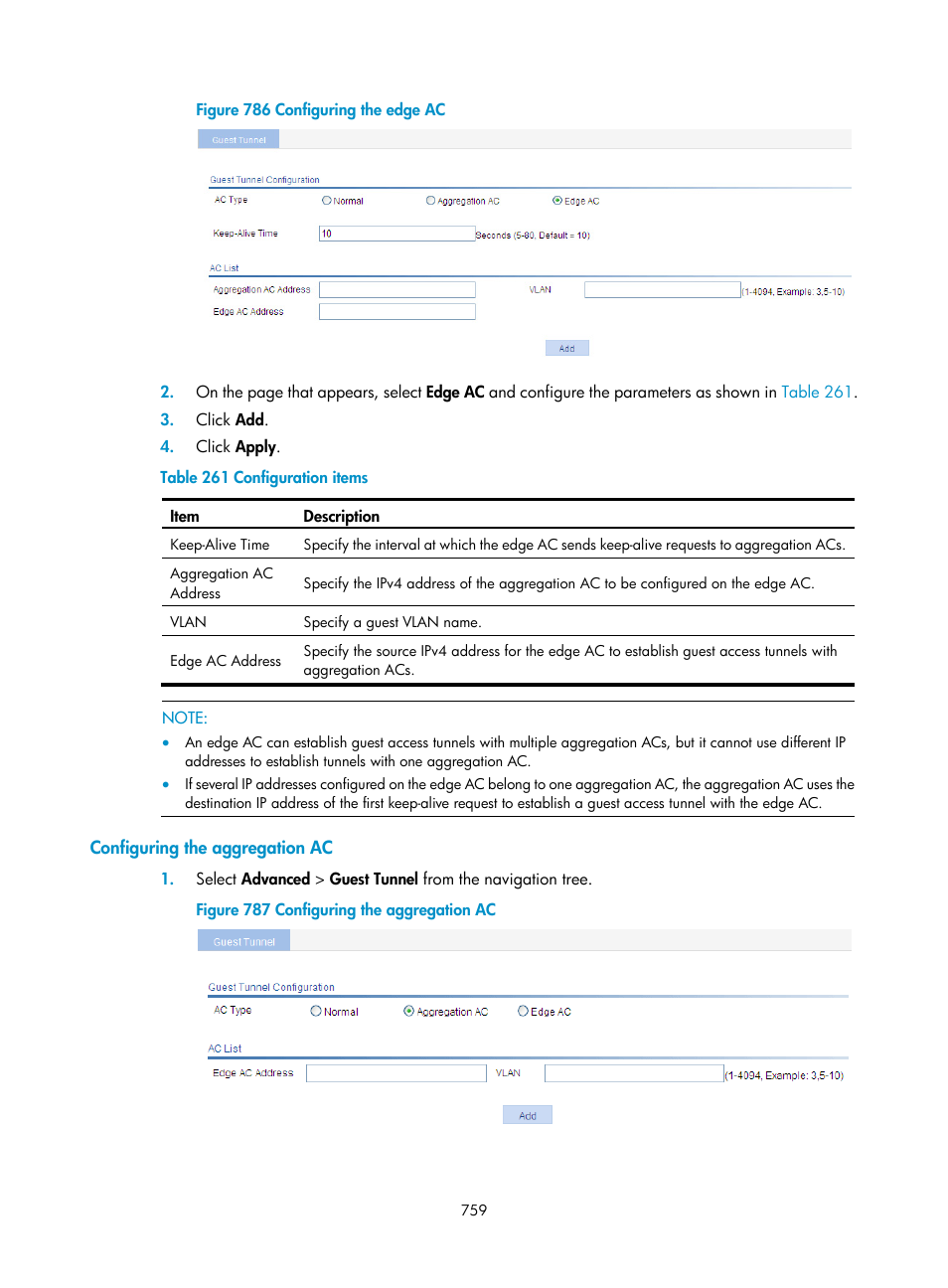 Configuring the aggregation ac | H3C Technologies H3C WX3000E Series Wireless Switches User Manual | Page 780 / 965