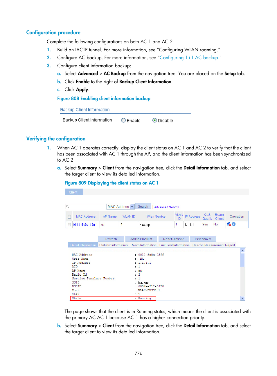 Configuration procedure, Verifying the configuration | H3C Technologies H3C WX3000E Series Wireless Switches User Manual | Page 797 / 965