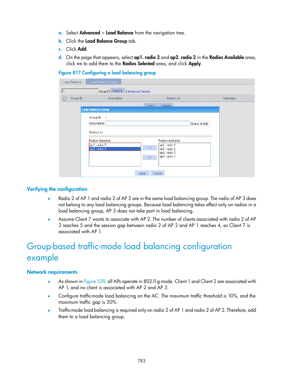 Verifying the configuration, Network requirements | H3C Technologies H3C WX3000E Series Wireless Switches User Manual | Page 804 / 965