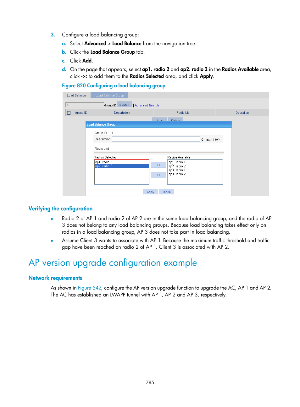 Verifying the configuration, Ap version upgrade configuration example, Network requirements | H3C Technologies H3C WX3000E Series Wireless Switches User Manual | Page 806 / 965