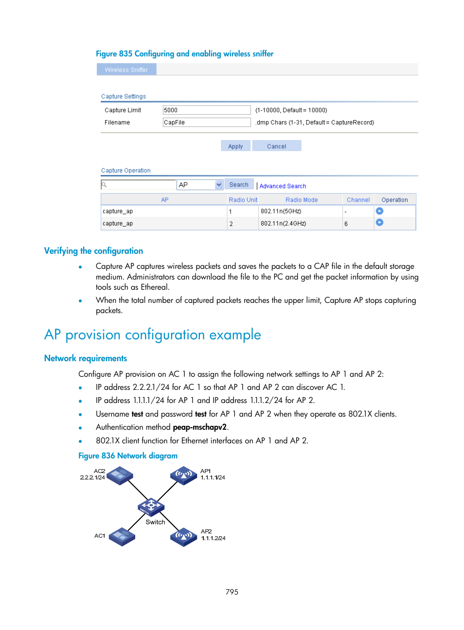 Verifying the configuration, Ap provision configuration example, Network requirements | H3C Technologies H3C WX3000E Series Wireless Switches User Manual | Page 816 / 965