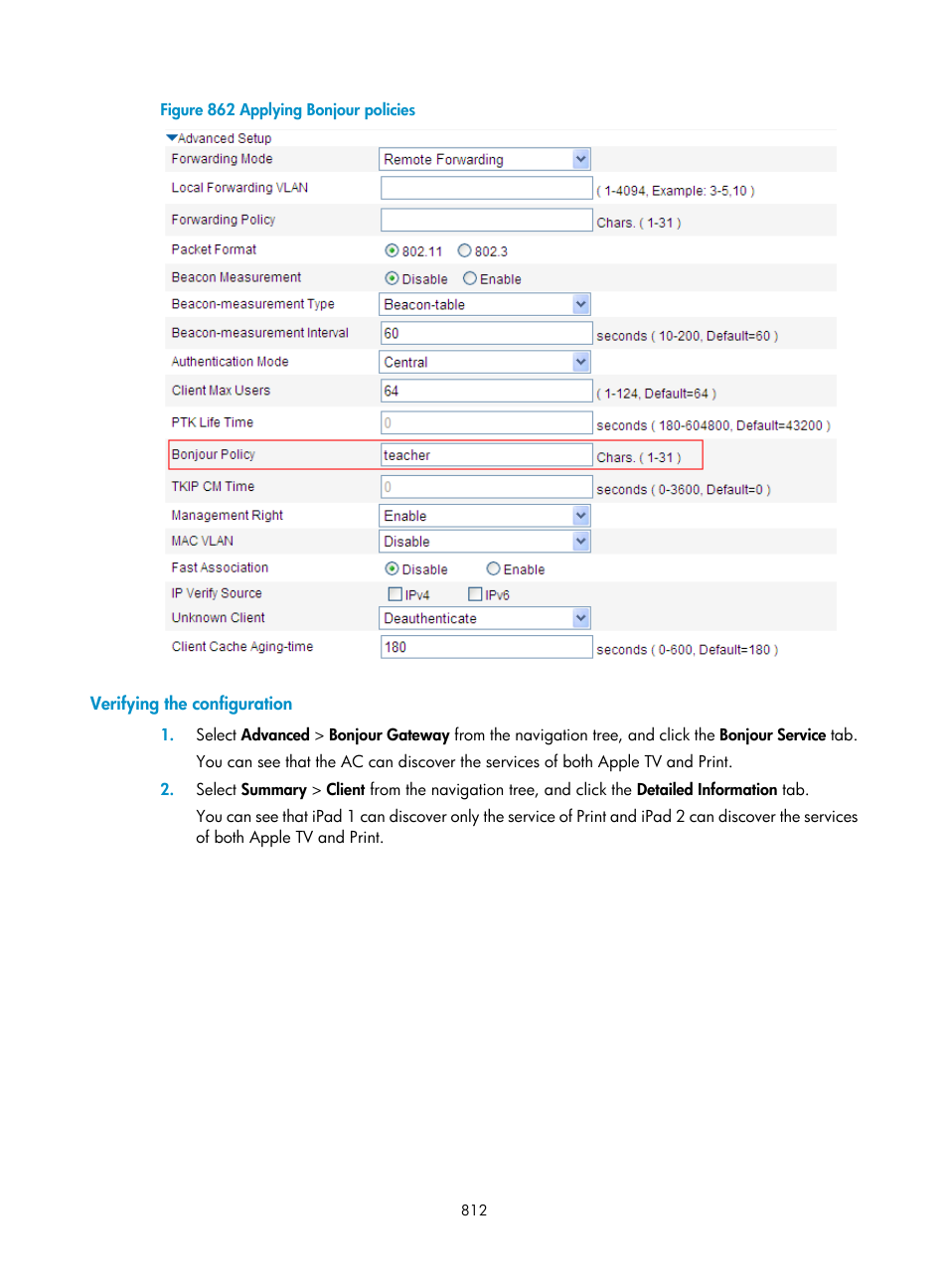 Verifying the configuration | H3C Technologies H3C WX3000E Series Wireless Switches User Manual | Page 833 / 965