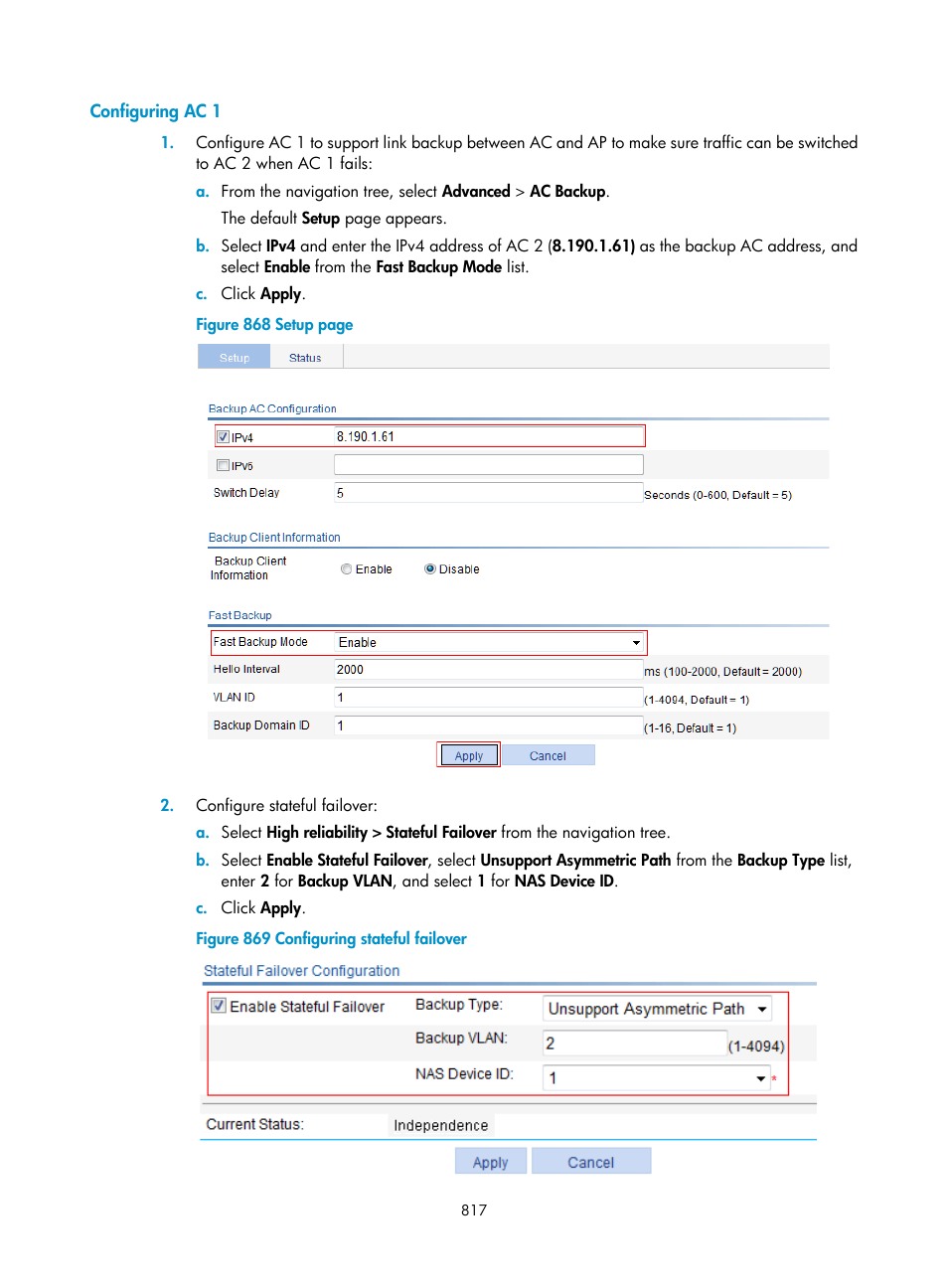 Configuring ac 1 | H3C Technologies H3C WX3000E Series Wireless Switches User Manual | Page 838 / 965