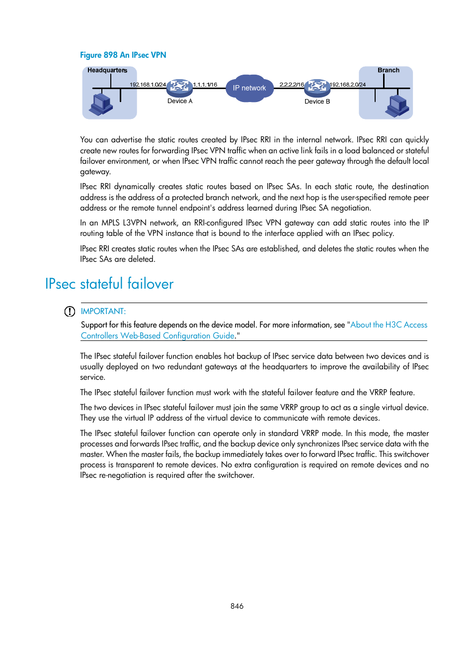 Ipsec stateful failover | H3C Technologies H3C WX3000E Series Wireless Switches User Manual | Page 867 / 965