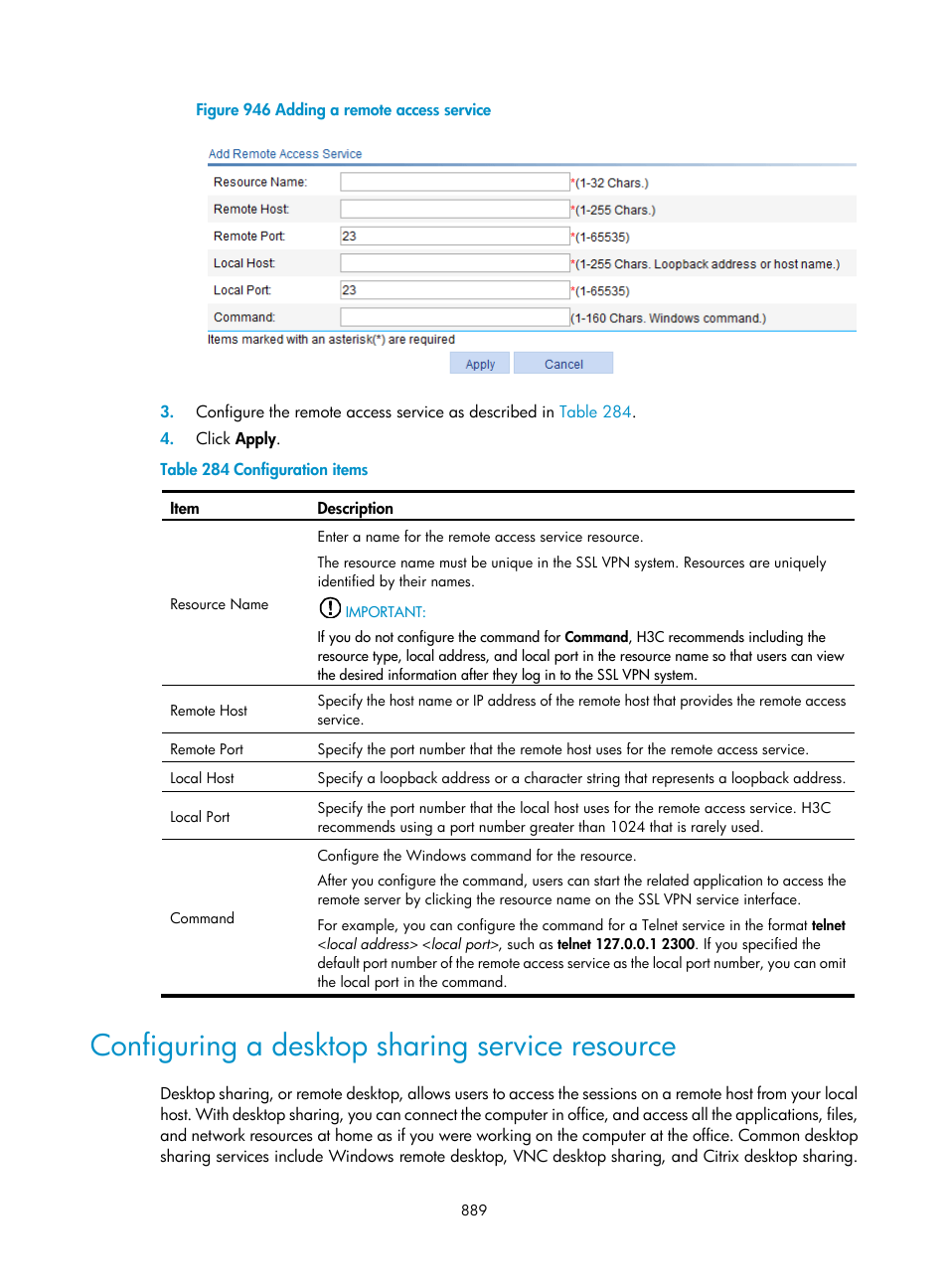 Configuring a desktop sharing service resource | H3C Technologies H3C WX3000E Series Wireless Switches User Manual | Page 910 / 965