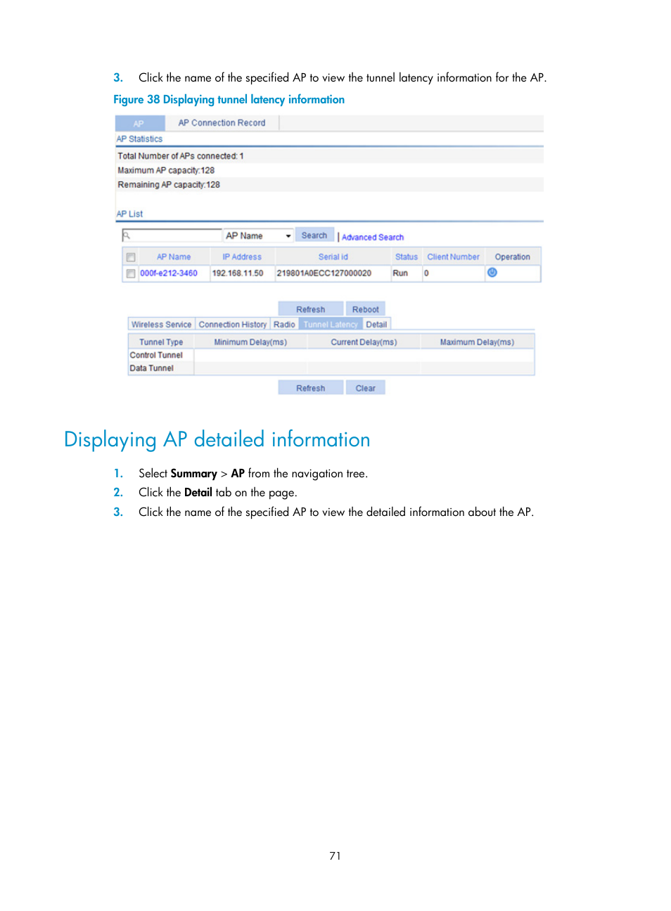 Displaying ap detailed information | H3C Technologies H3C WX3000E Series Wireless Switches User Manual | Page 92 / 965
