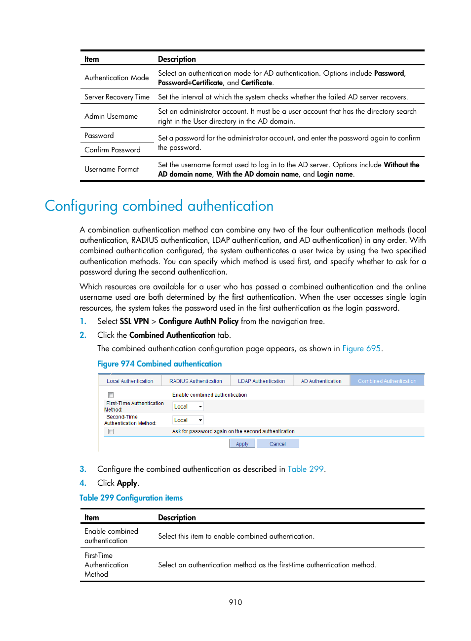 Configuring combined authentication | H3C Technologies H3C WX3000E Series Wireless Switches User Manual | Page 931 / 965