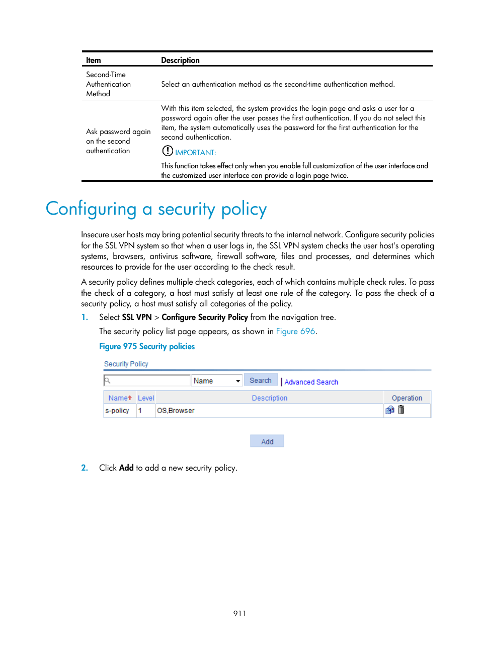 Configuring a security policy | H3C Technologies H3C WX3000E Series Wireless Switches User Manual | Page 932 / 965