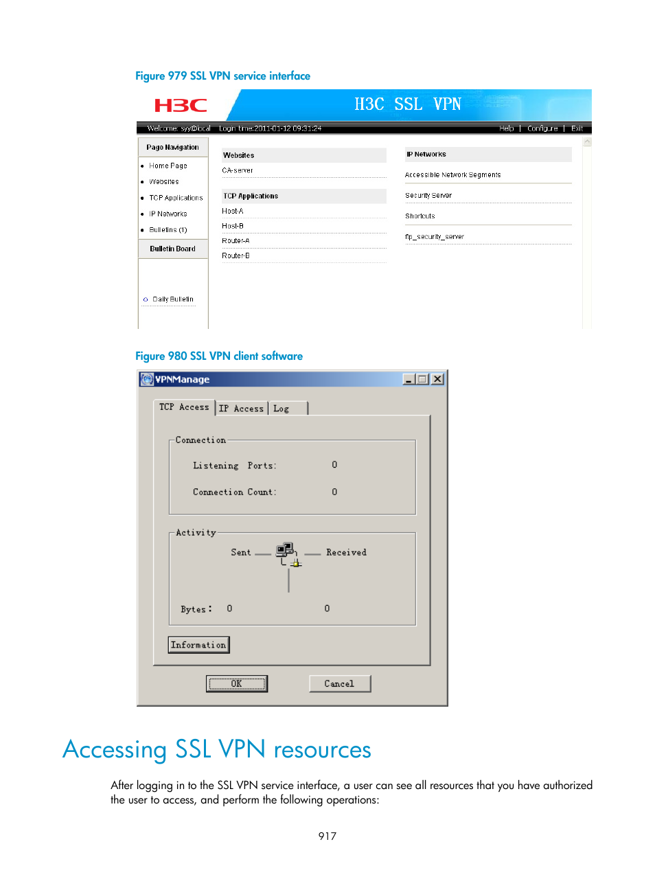 Accessing ssl vpn resources, Figure 700, Figure 701 | H3C Technologies H3C WX3000E Series Wireless Switches User Manual | Page 938 / 965