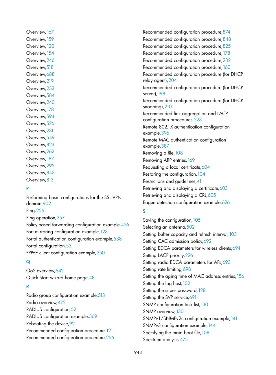 P q r | H3C Technologies H3C WX3000E Series Wireless Switches User Manual | Page 964 / 965