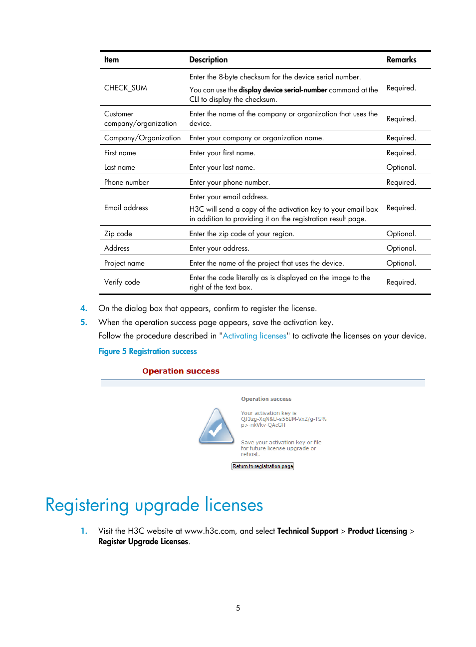 Registering upgrade licenses | H3C Technologies H3C WX3000E Series Wireless Switches User Manual | Page 11 / 17