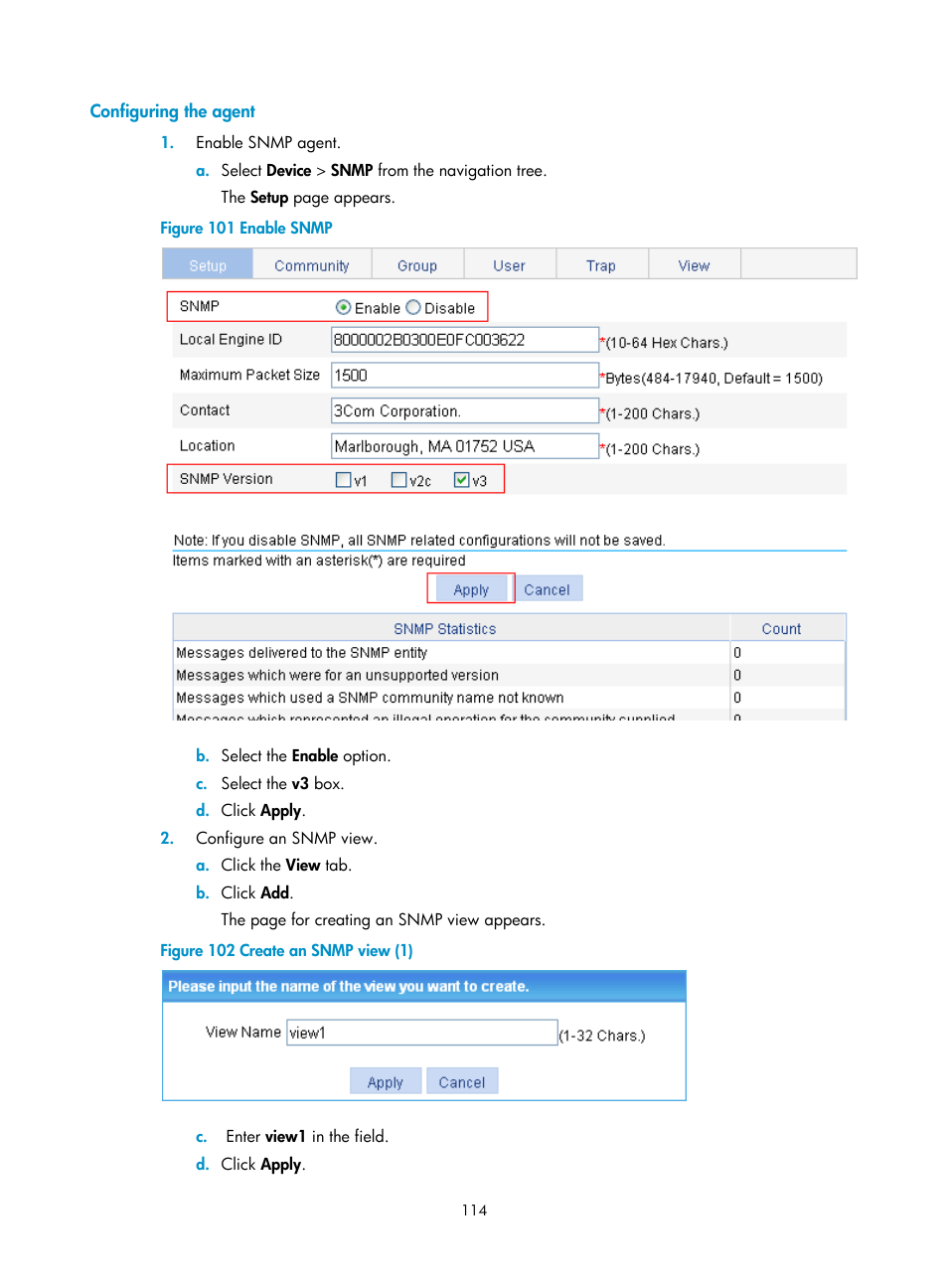 Configuring the agent | H3C Technologies H3C WX3000E Series Wireless Switches User Manual | Page 127 / 459