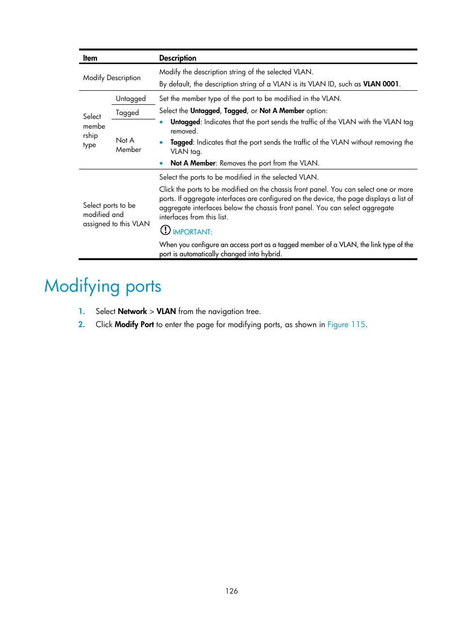 Modifying ports | H3C Technologies H3C WX3000E Series Wireless Switches User Manual | Page 139 / 459