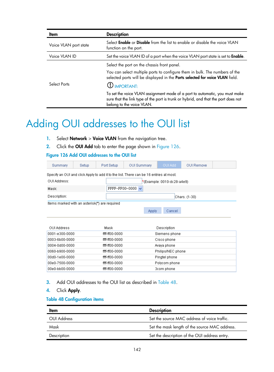 Adding oui addresses to the oui list, Adding oui addresses, To the oui list | H3C Technologies H3C WX3000E Series Wireless Switches User Manual | Page 155 / 459