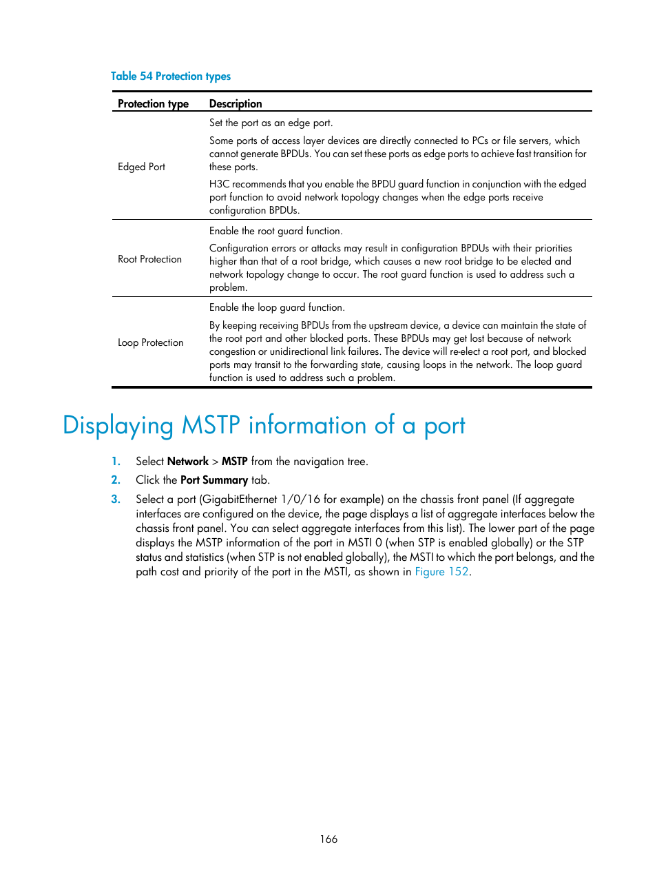 Displaying mstp information of a port, Displaying mstp information, Of a port | H3C Technologies H3C WX3000E Series Wireless Switches User Manual | Page 179 / 459