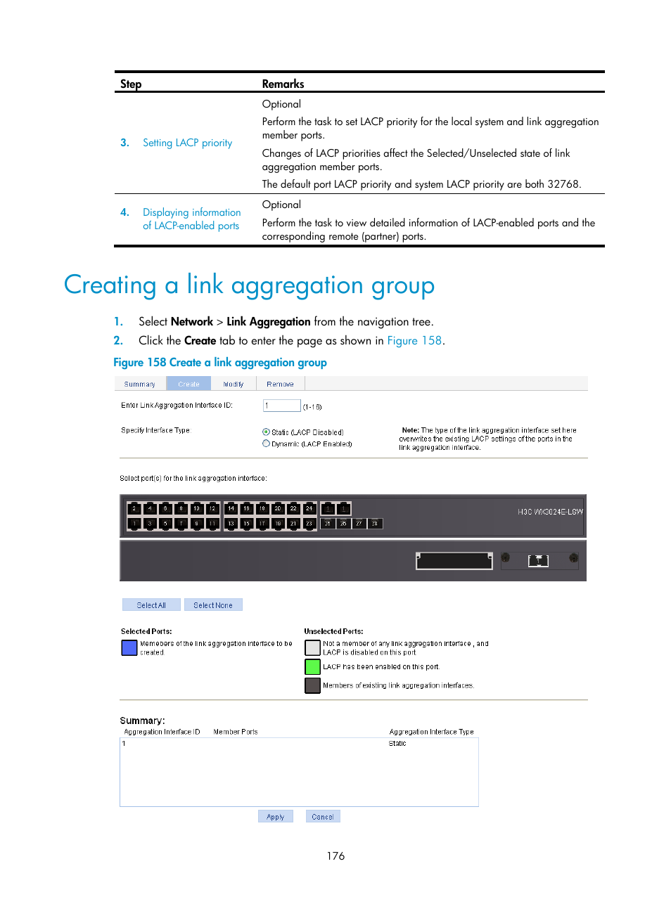 Creating a link aggregation group, Creating a link, Aggregation group | H3C Technologies H3C WX3000E Series Wireless Switches User Manual | Page 189 / 459