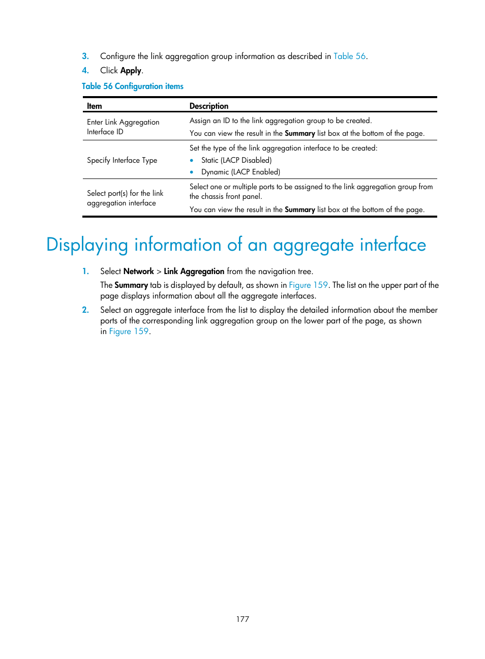 Displaying information of an aggregate interface, Displaying information, Of an aggregate | Interface | H3C Technologies H3C WX3000E Series Wireless Switches User Manual | Page 190 / 459