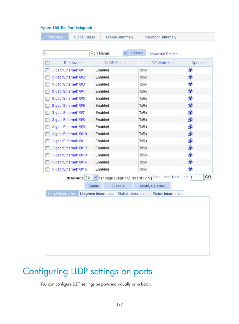 Configuring lldp settings on ports, Configuring lldp, Settings on ports | As shown in, Figure | H3C Technologies H3C WX3000E Series Wireless Switches User Manual | Page 200 / 459