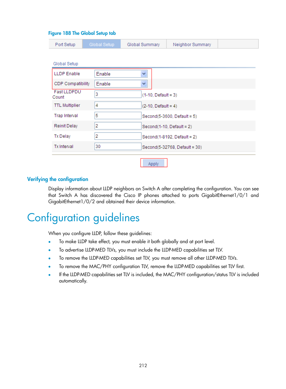 Verifying the configuration, Configuration guidelines | H3C Technologies H3C WX3000E Series Wireless Switches User Manual | Page 225 / 459