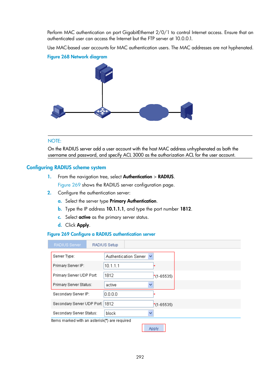 Configuring radius scheme system | H3C Technologies H3C WX3000E Series Wireless Switches User Manual | Page 305 / 459