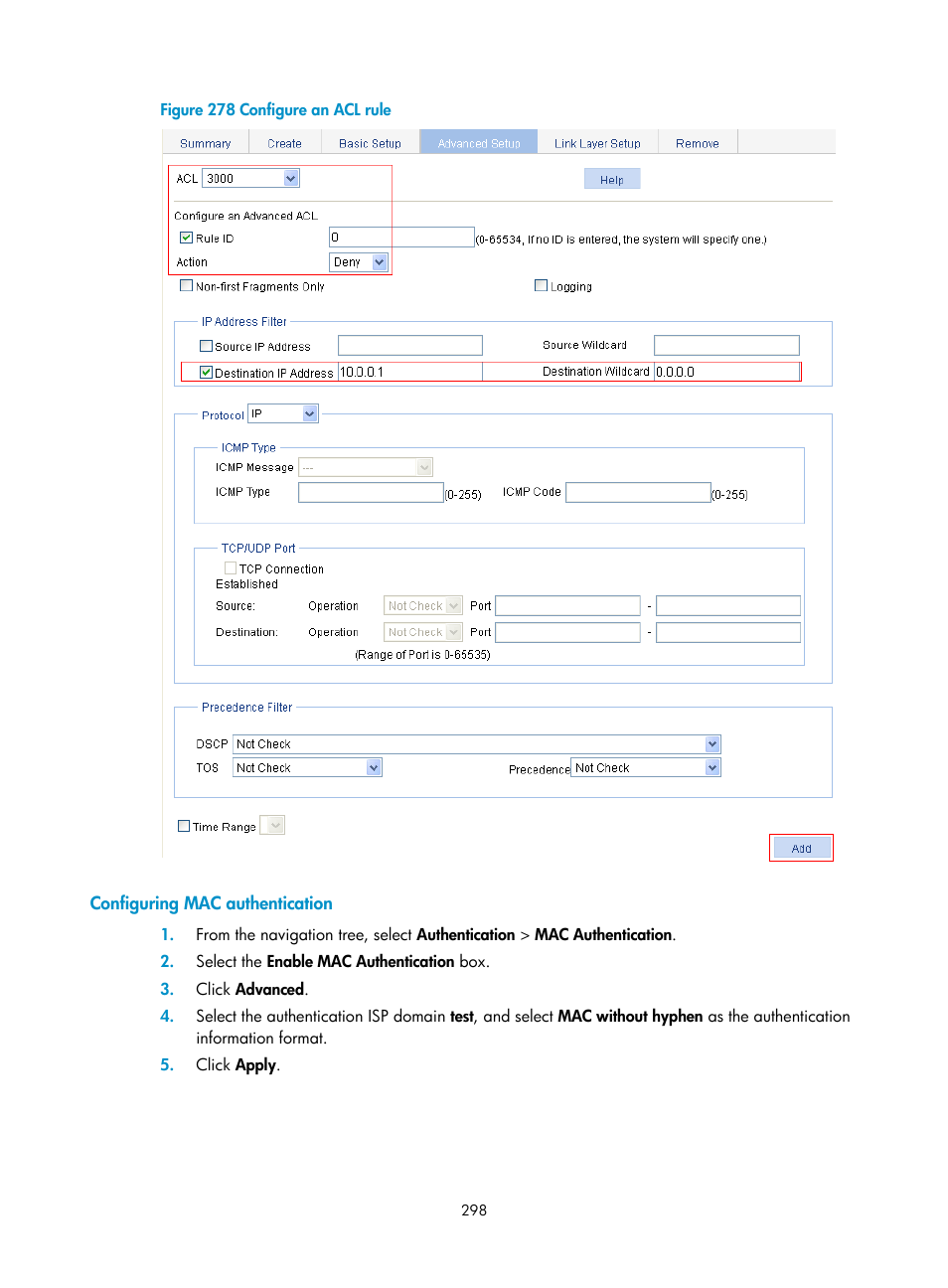 Configuring mac authentication | H3C Technologies H3C WX3000E Series Wireless Switches User Manual | Page 311 / 459