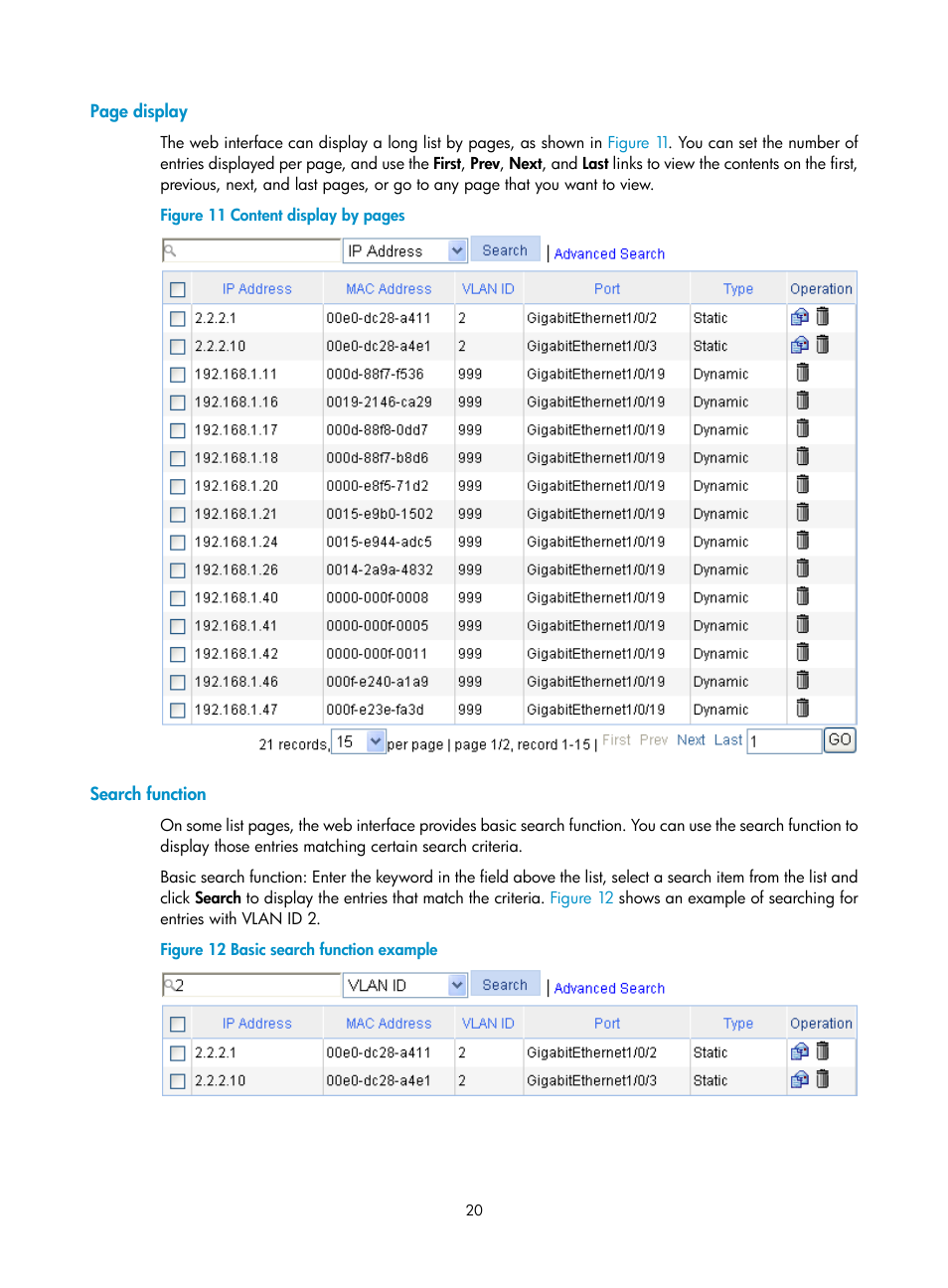 Search function | H3C Technologies H3C WX3000E Series Wireless Switches User Manual | Page 33 / 459