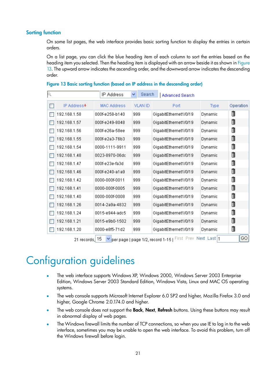 Sorting function, Configuration guidelines | H3C Technologies H3C WX3000E Series Wireless Switches User Manual | Page 34 / 459