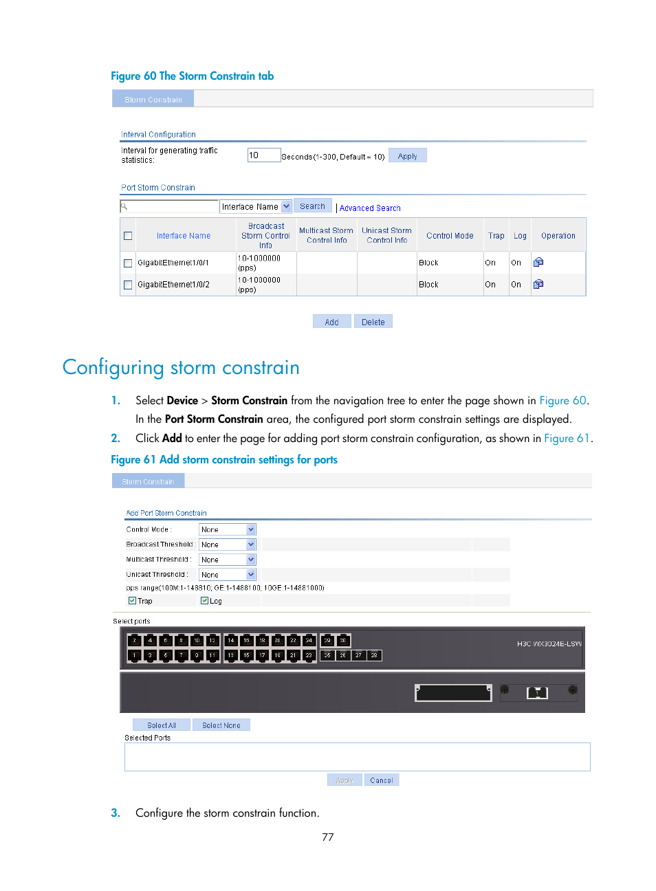 Configuring storm constrain, Figure 60 | H3C Technologies H3C WX3000E Series Wireless Switches User Manual | Page 90 / 459