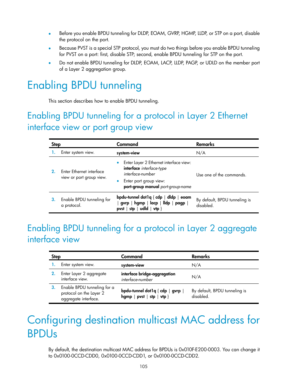 Enabling bpdu tunneling | H3C Technologies H3C WX5500E Series Access Controllers User Manual | Page 116 / 221