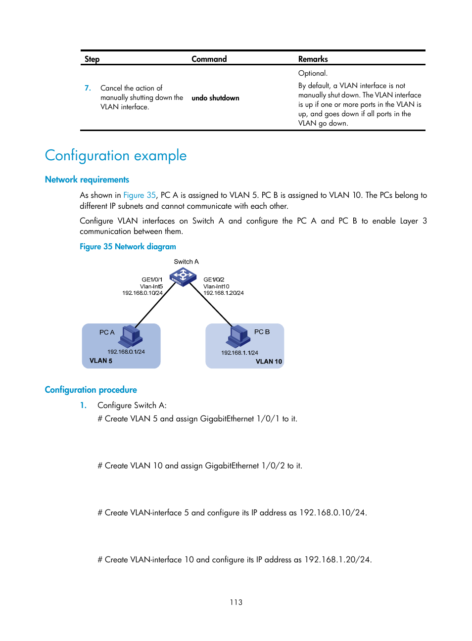 Configuration example, Network requirements, Configuration procedure | H3C Technologies H3C WX5500E Series Access Controllers User Manual | Page 124 / 221